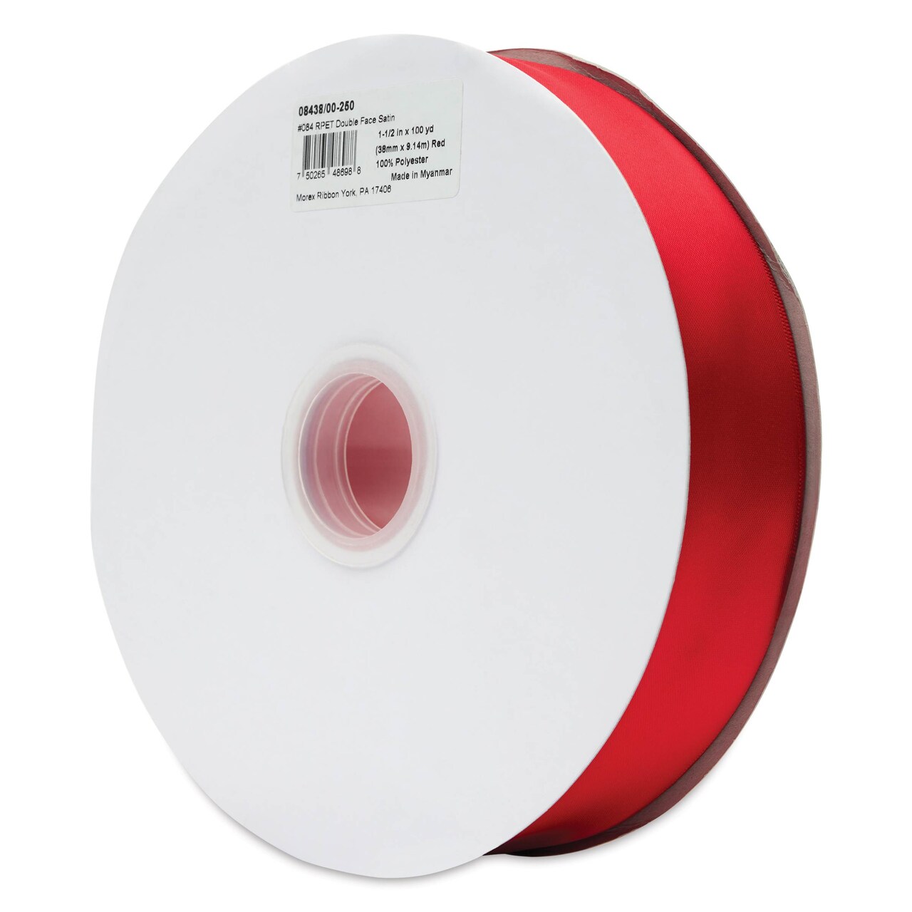 Morex Recycled Double Faced Satin Ribbon - Red, 1-1/2" x 100 yd